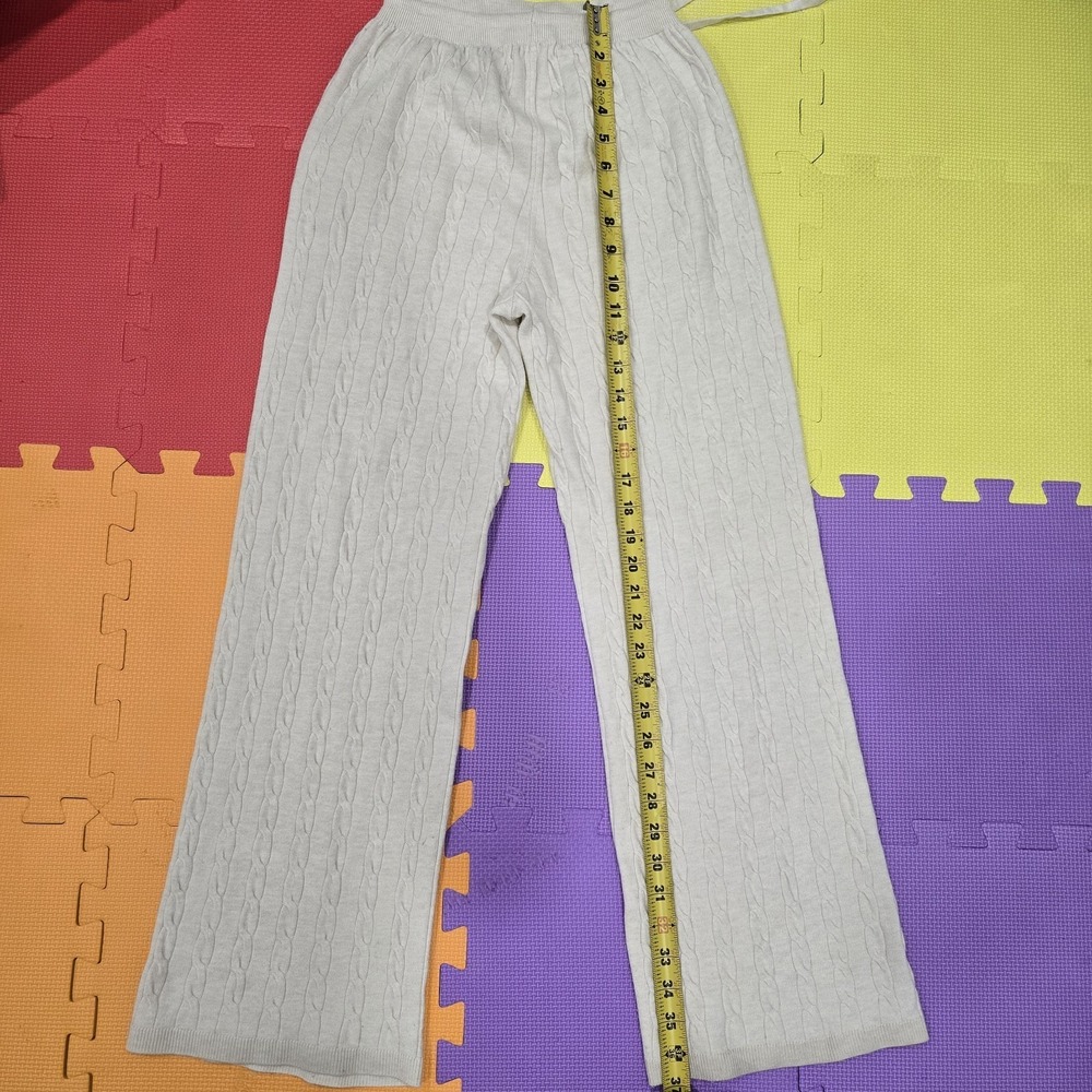 UNIQLO Cable Knit Wide‎ Leg Pants Cream Off-White High Waisted Lounge Pajama S